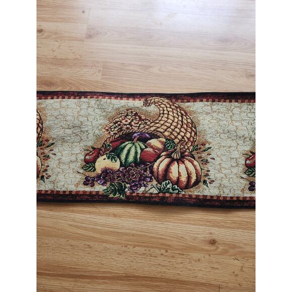 Fall Tapestry Table Runner Pumpkins Cornucopia Autumn Harvest Thanksgiving 71x13 - Picture 7 of 7